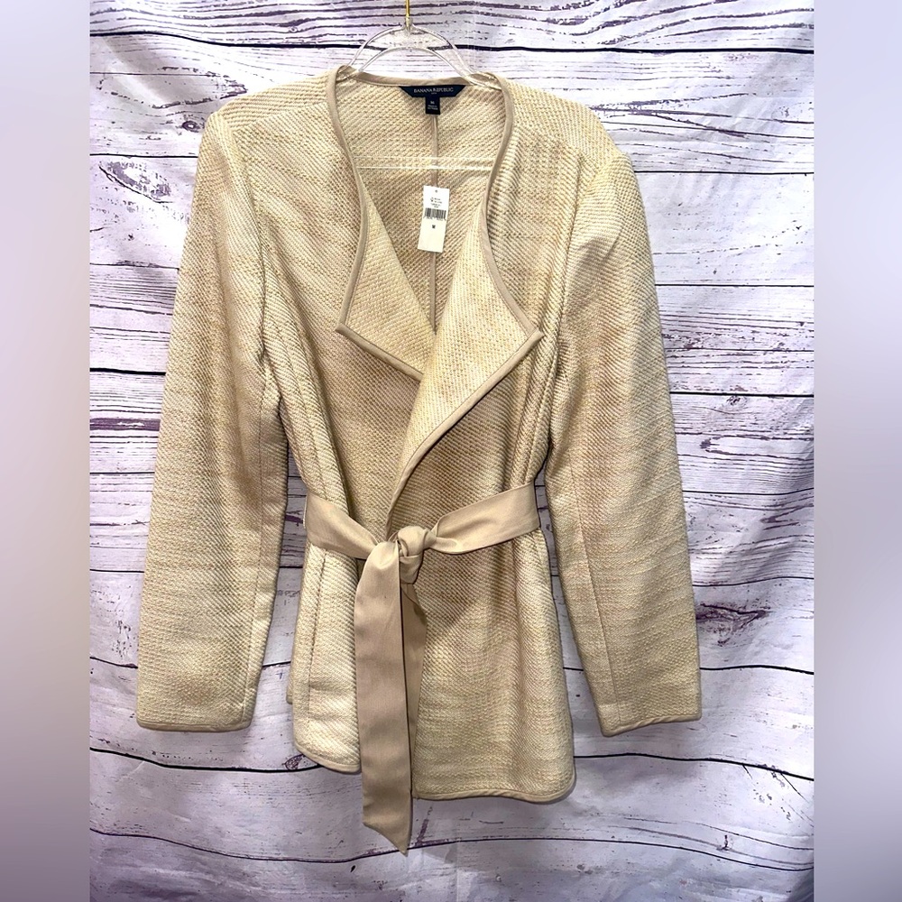 Banana Republic Tan Blazer with Waterfall Collard
